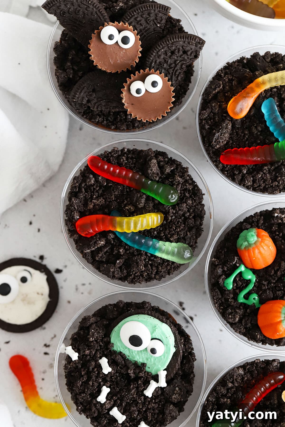 Gluten-Free Chocolate Dirt Pudding Recipe That Wows 8 gluten-free Halloween dirt pudding decorated to look like bats, monsters, pumpkins, and more
