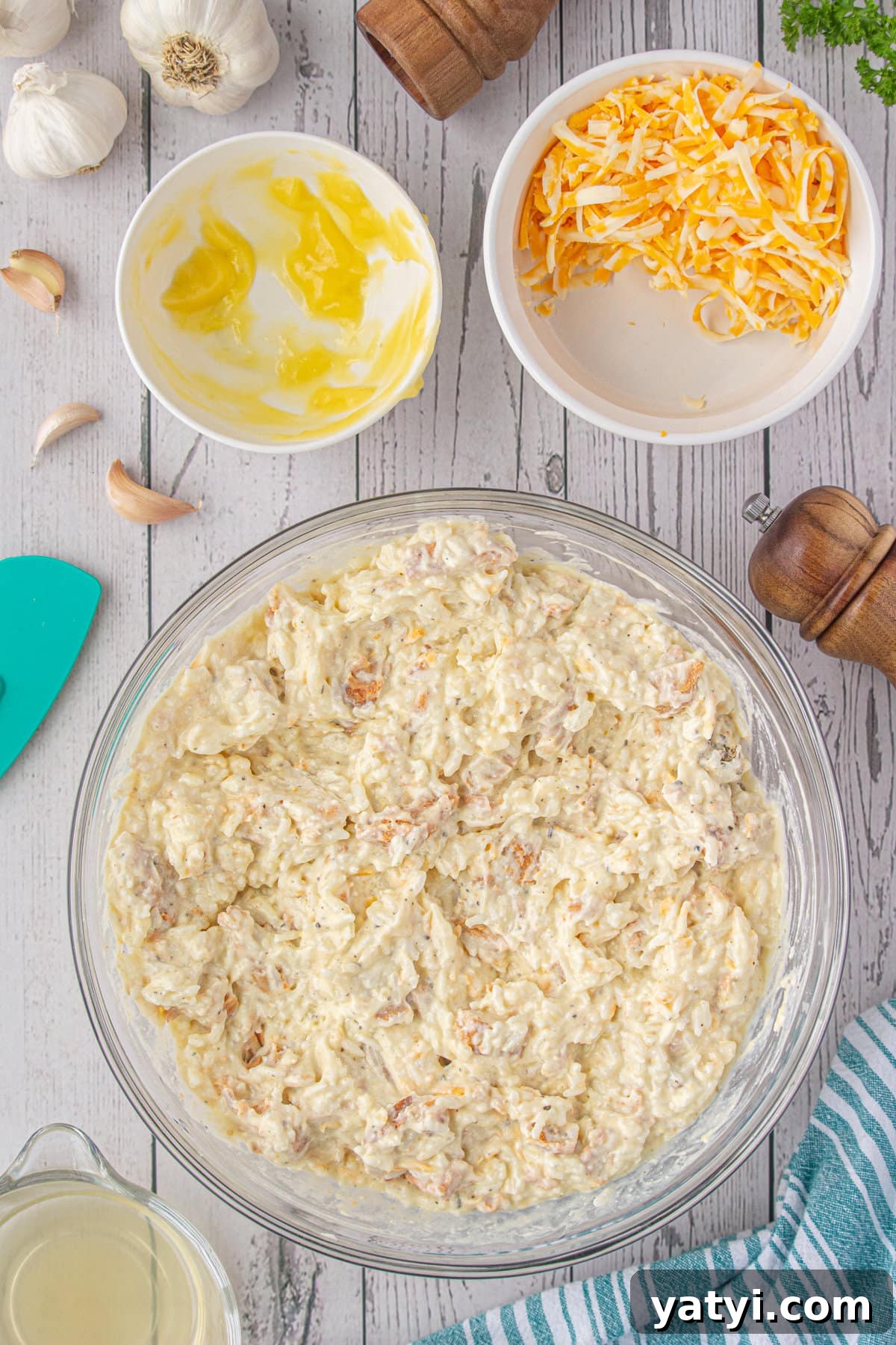 Creamy Angel Chicken and Rice Casserole Recipe 6 All of the ingredients mixed together in a bowl.